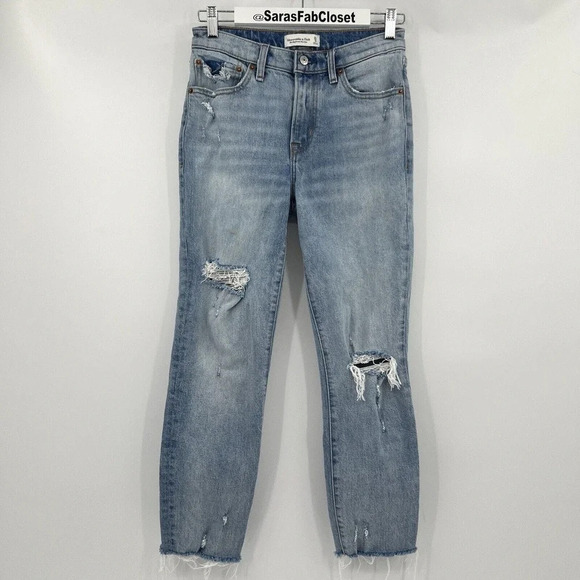 Abercrombie & Fitch The Boyfriend Mid Rise Distressed Denim Jeans Size 25/0R - Picture 1 of 9